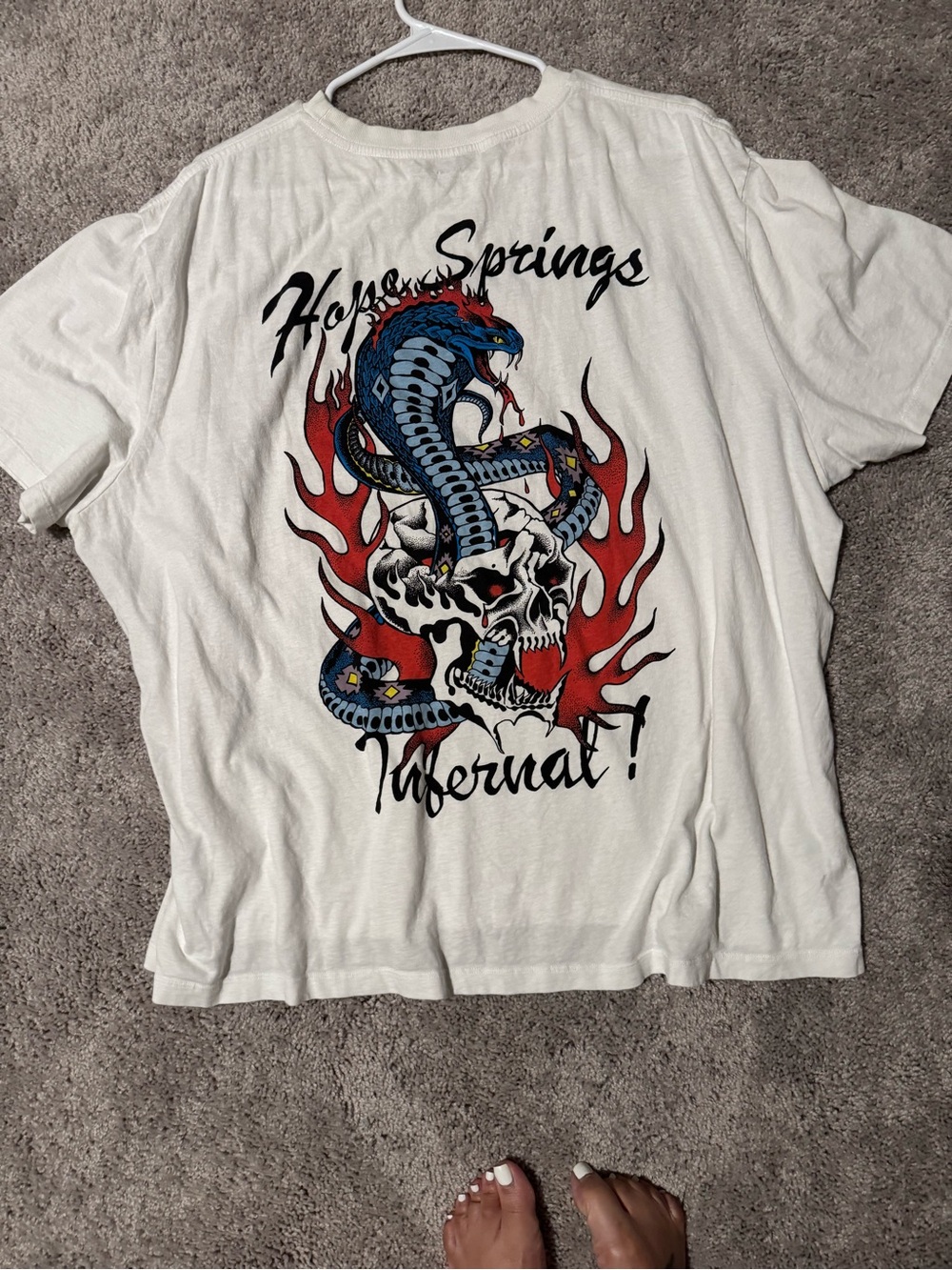 All Saints White Graphic Tee with Blue Snake and Red Flames